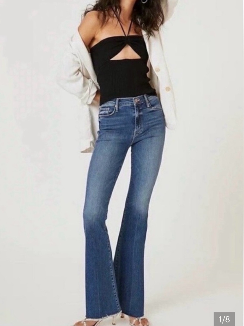 Mother The Weekend Fray Mid-Rise Flare Jeans in Walking on Coals
